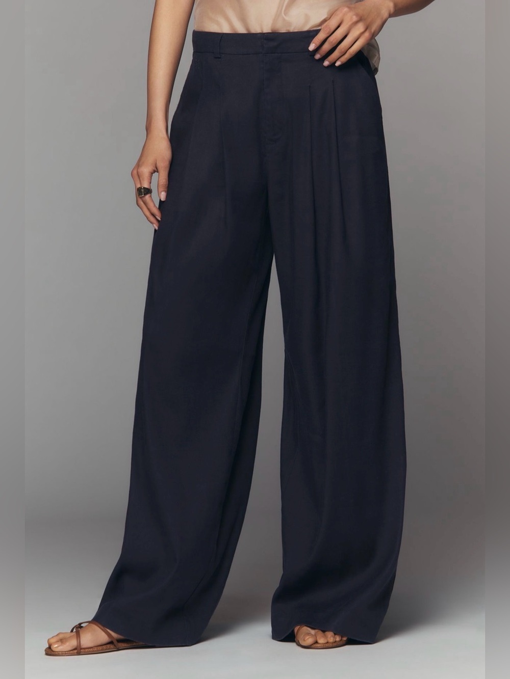 Anthropologie Maeve Avery European Linen Stretch Pleated Wide Leg Trousers NEW